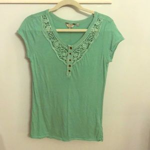 Teal Crochet V-Neck T-Shirt